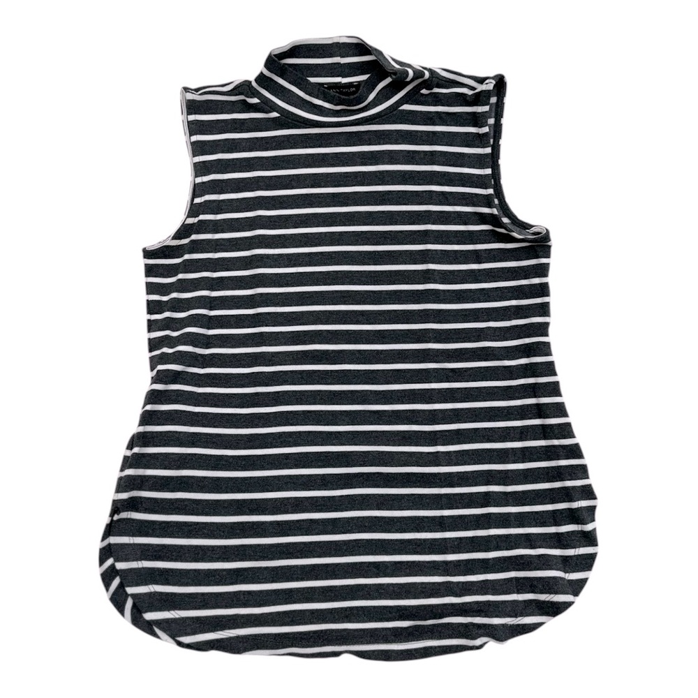 Ann Taylor Dark Grey Striped Mock Neck Tank - Size XS